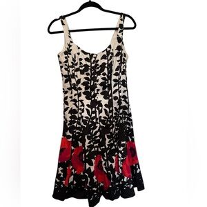 Nine West Floral Black and White Dress with Red Accents
